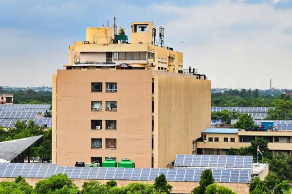 Campus with rooftop solar panels